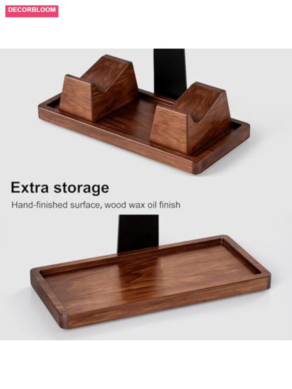 Solid Wood Gaming Headset Stand with Dual Controller Holders Desk Organizer - Picture 4 of 6